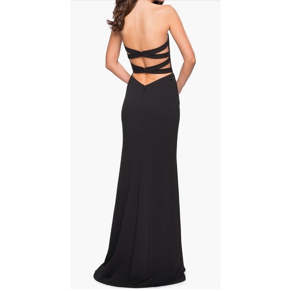 La Femme Strapless Gown Formal Dress Slit Back Detail Black‎ Size 12 - Picture 3 of 16
